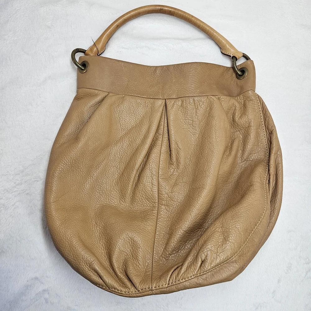 J.Crew Tan Pebbled Leather Hobo Shoulder Bag Handbag Slouchy Purse